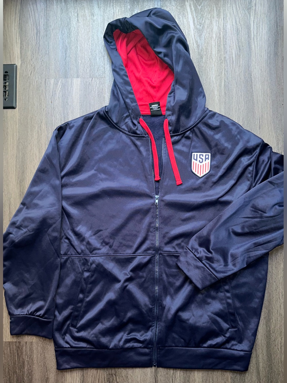 USA Soccer Navy Men's Full-Zip Hoodie Jacket with Red Lining - Team USA Size XXL